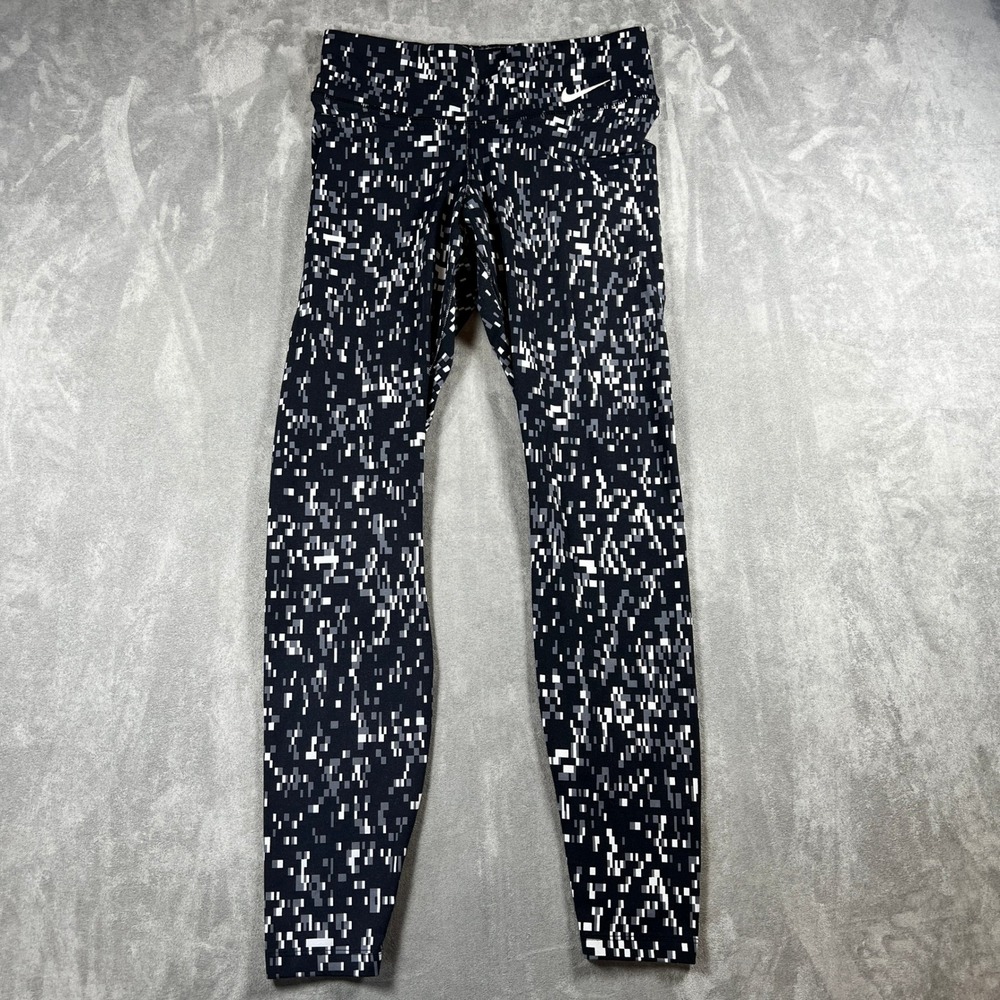 Nike Womens Dri-FIT Leggings Medium Black White Digital Pixel Print Yoga Pants